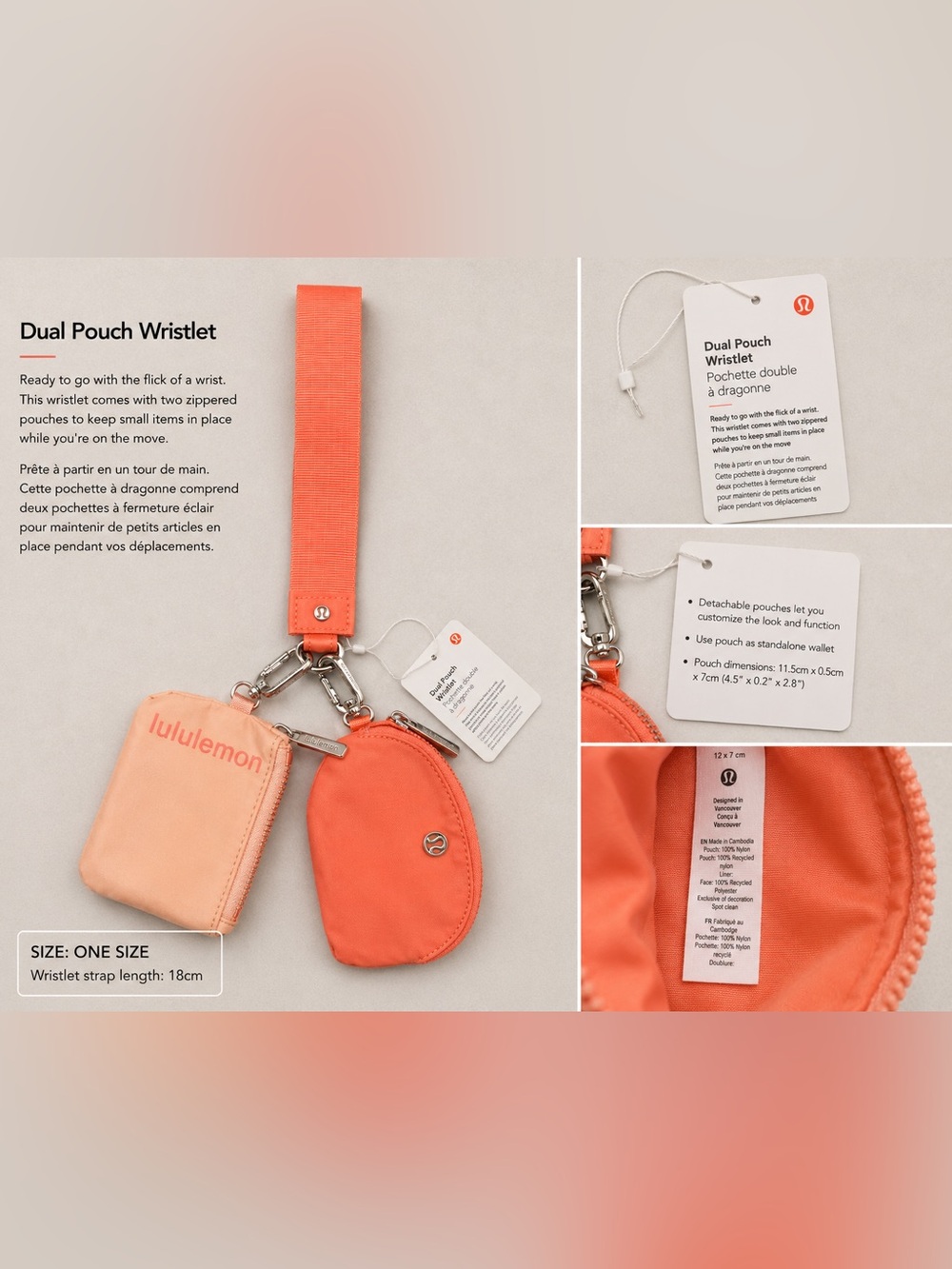 lululemon athletica Dual Pouch Wristlet in Coral and Peach